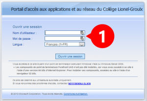 Fenêtre de connexion au réseau à distance