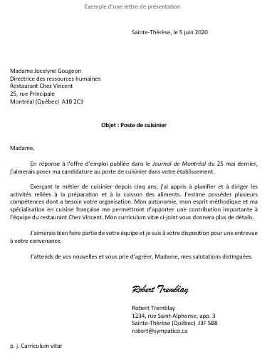 Exemple de lettre de présentation